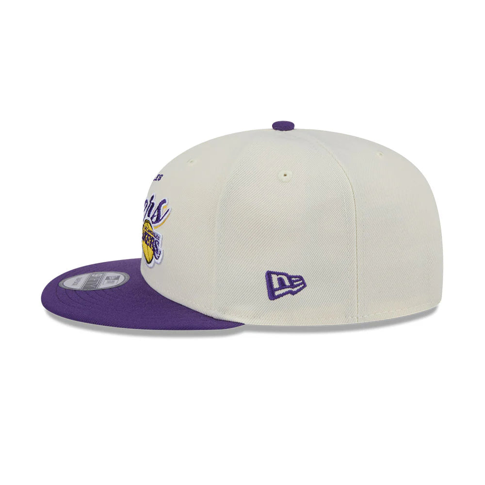 LA Lakers Hat - Script Chrome White OTC 2-Tone NBA 9Fifty Snapback Cap - New Era